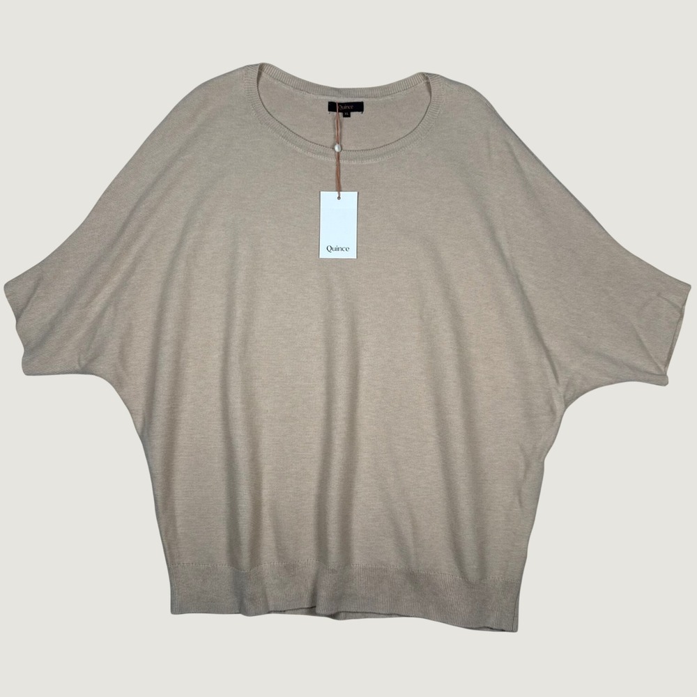 NWT Quince Women XL Beige Batwing Oversized Crew Neck Short Sleeve Knit Sweater